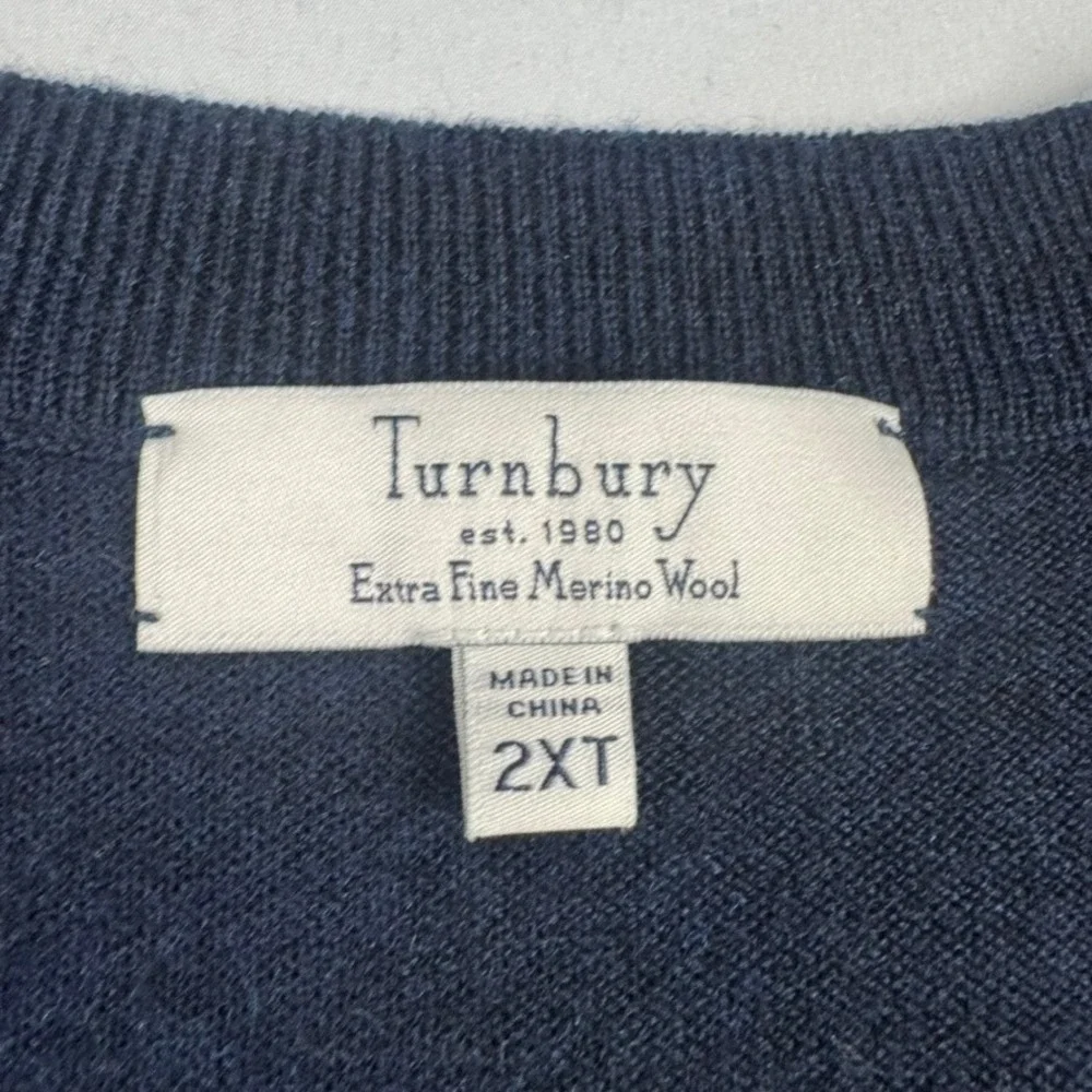 Turnbury Sweater Vest Mens 2X Tall‎ Navy Blue Extra Fine Merino Wool V-Neck